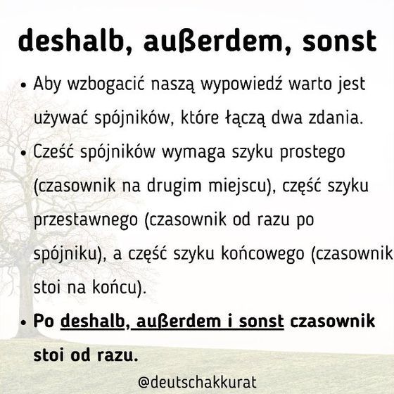 deshalb, außerdem, sonst