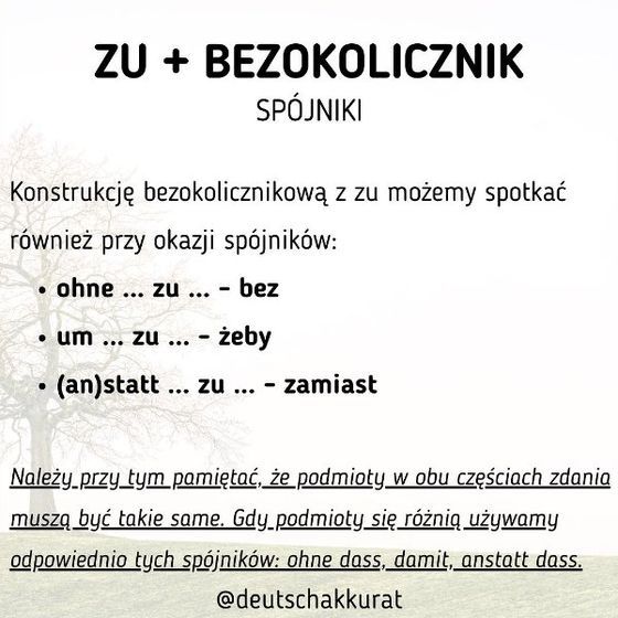 zu + bezokolicznik: spójniki